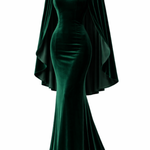 Cape-Sleeve Evening Gown