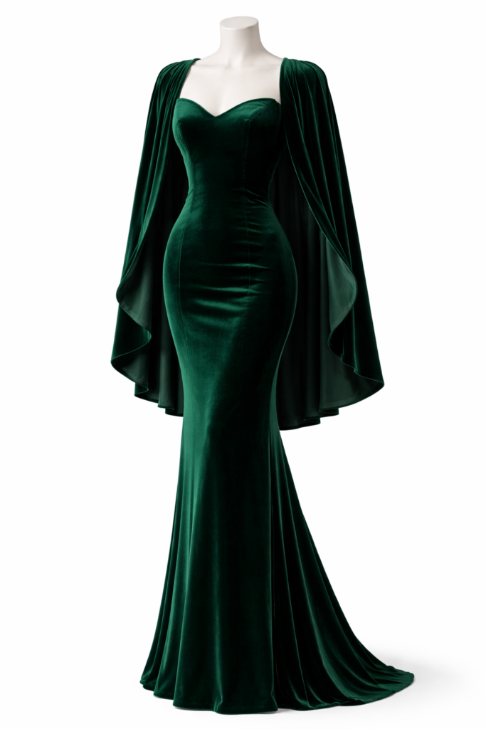 Cape-Sleeve Evening Gown