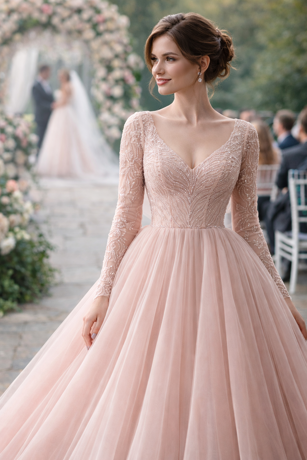 Tulle Ball Gown with Full Sleeves – Wedding Guest Edition