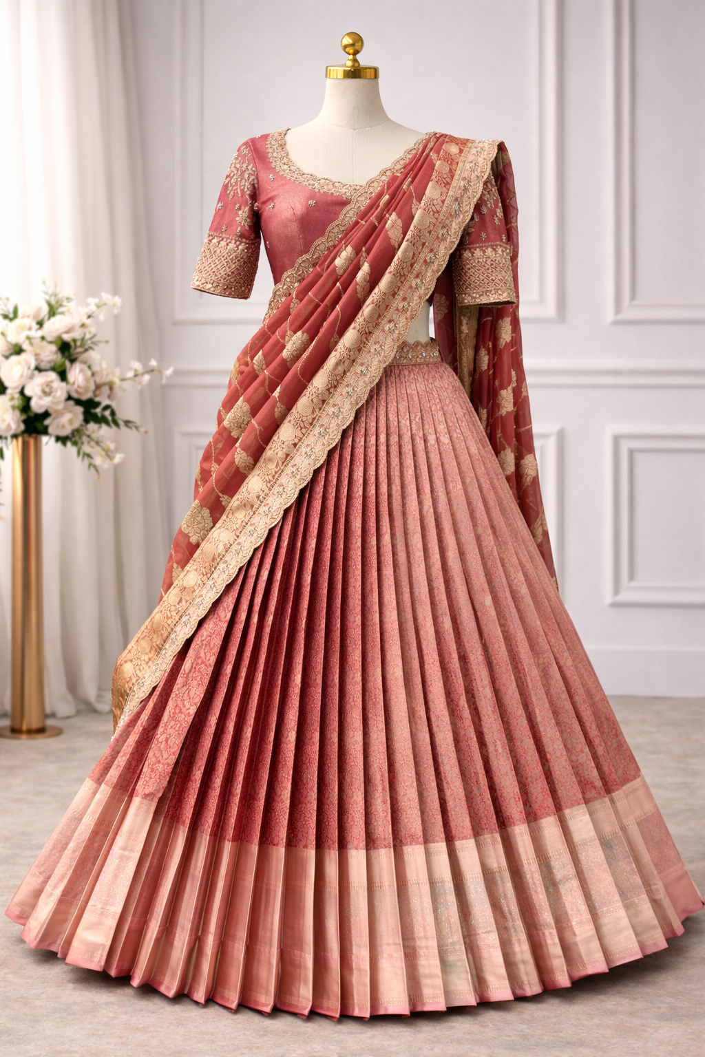 Traditional Pattu Pavadai (Fine Pleated Lehenga) – Fully Customised