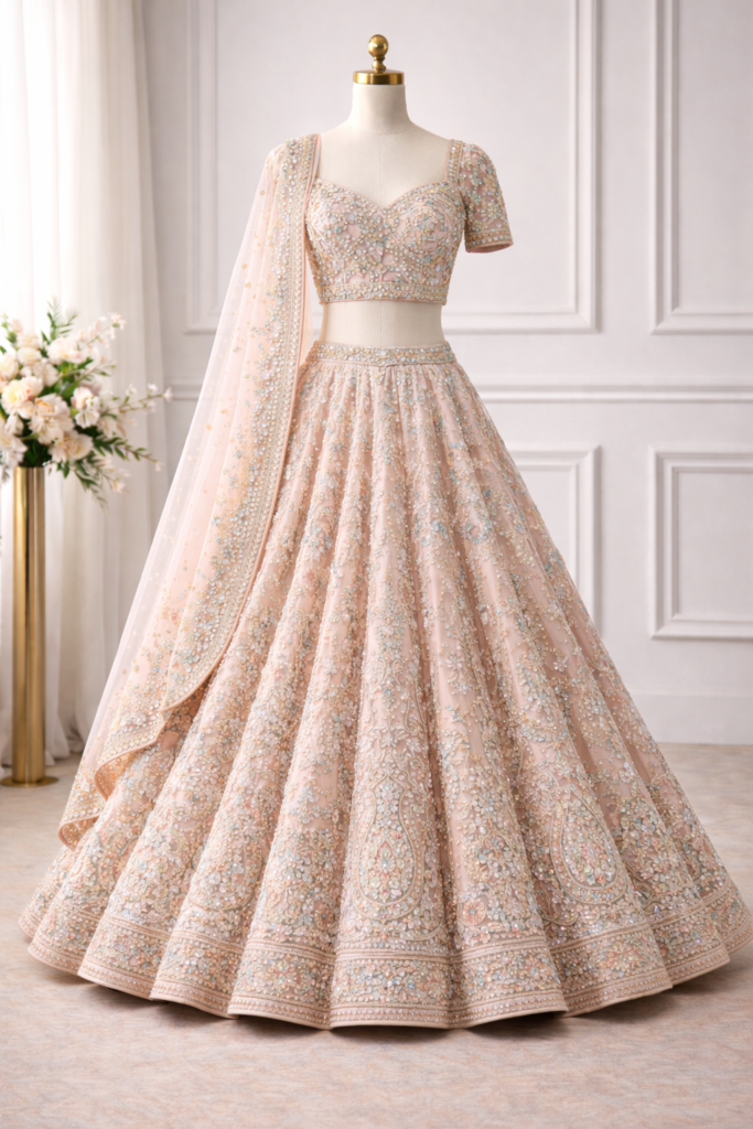 Pastel Bridal Lehenga – Heavy Stone Work | Fully Customised