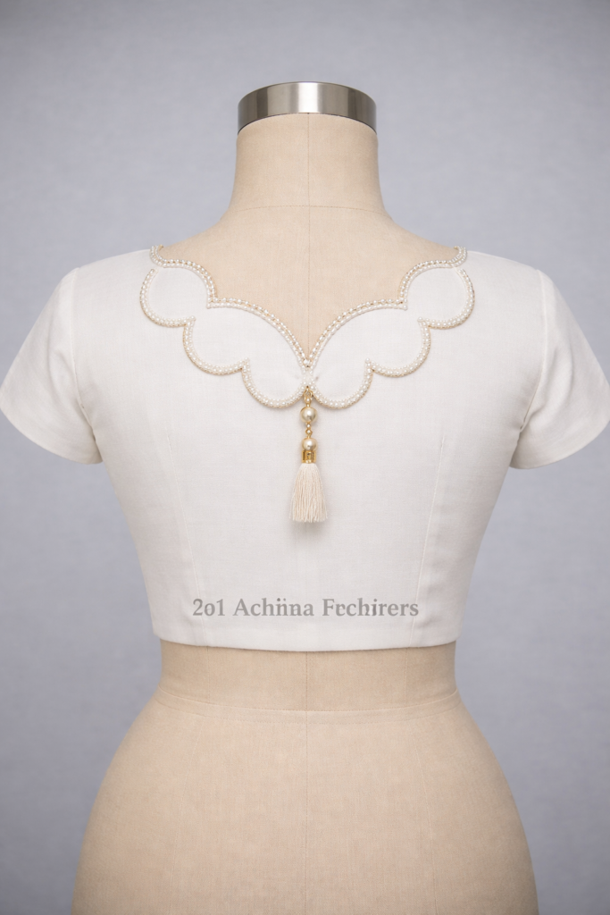 Pearl Scallop Back Neck Blouse