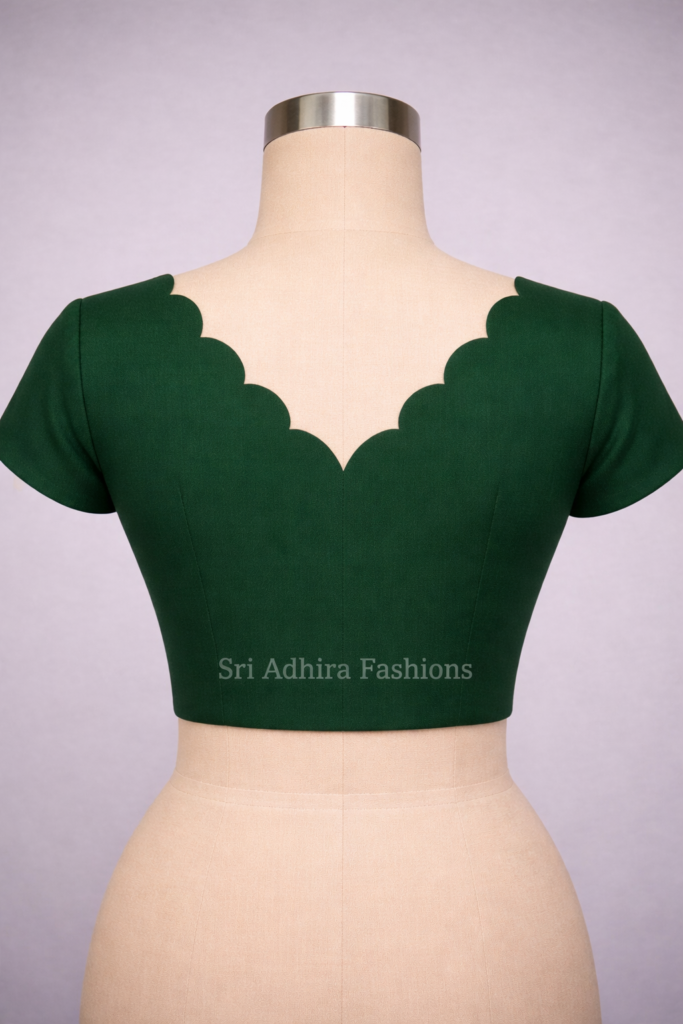 Scallop V Back Neck Blouse