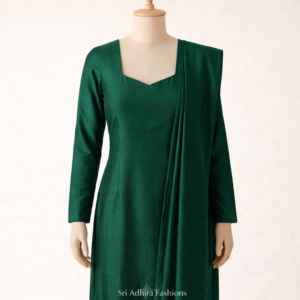 Bottle green churidhar with square neck design stitching by Sri Adhira Fashions Chennai
