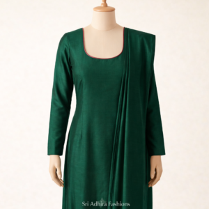 Bottle green churidhar stitching design with U neck piping by Sri Adhira Fashions Chennai