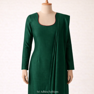 Bottle green tight fit churidhar with contrast piping U neck stitching Chennai